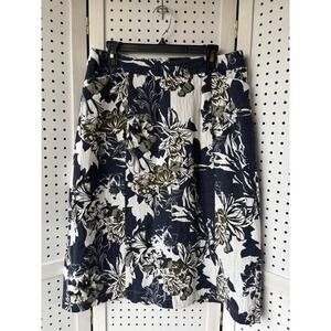 Christopher & Banks Women's 12 Pocket Midi Skirt Blue Green Ivory Floral